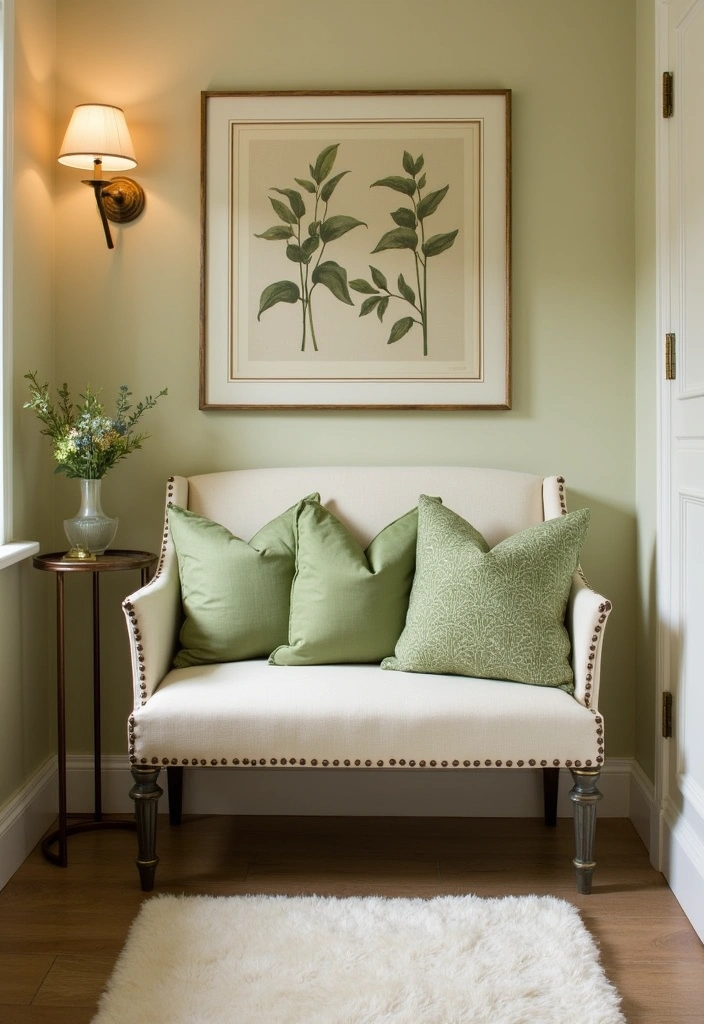 24 Inspiring Sage Green Bathroom Ideas - 19. Sage Green Accent Pillows