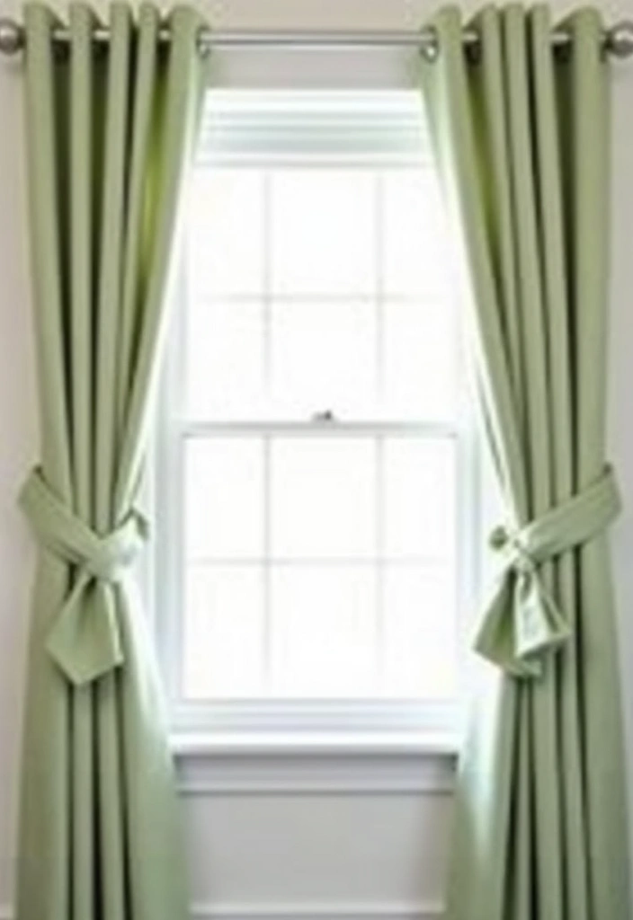 24 Inspiring Sage Green Bathroom Ideas - 22. Sage Green Curtain Tiebacks