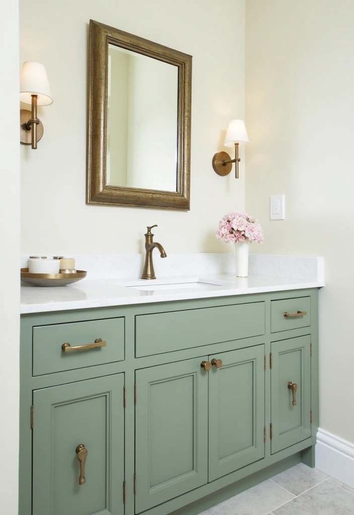 24 Inspiring Sage Green Bathroom Ideas - 5. Sage Green Bathroom Cabinets