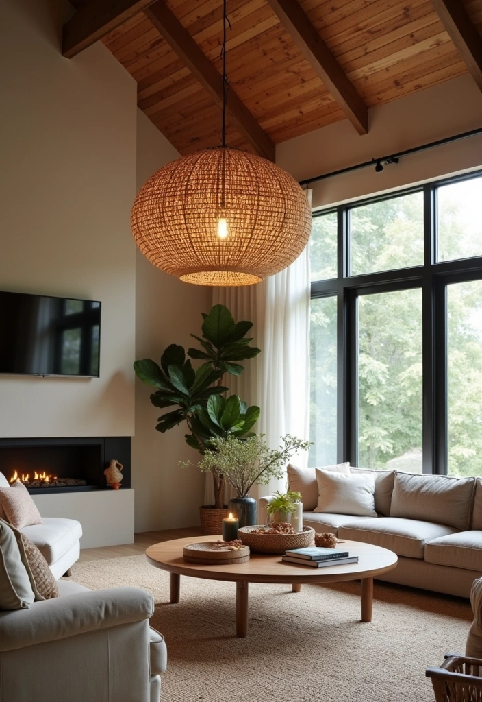 24 Modern Organic Living Room Ideas - 11. Statement Lighting Fixtures