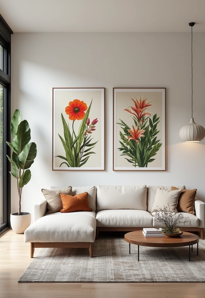 24 Modern Organic Living Room Ideas - 8. Artistic Nature-Inspired Artwork