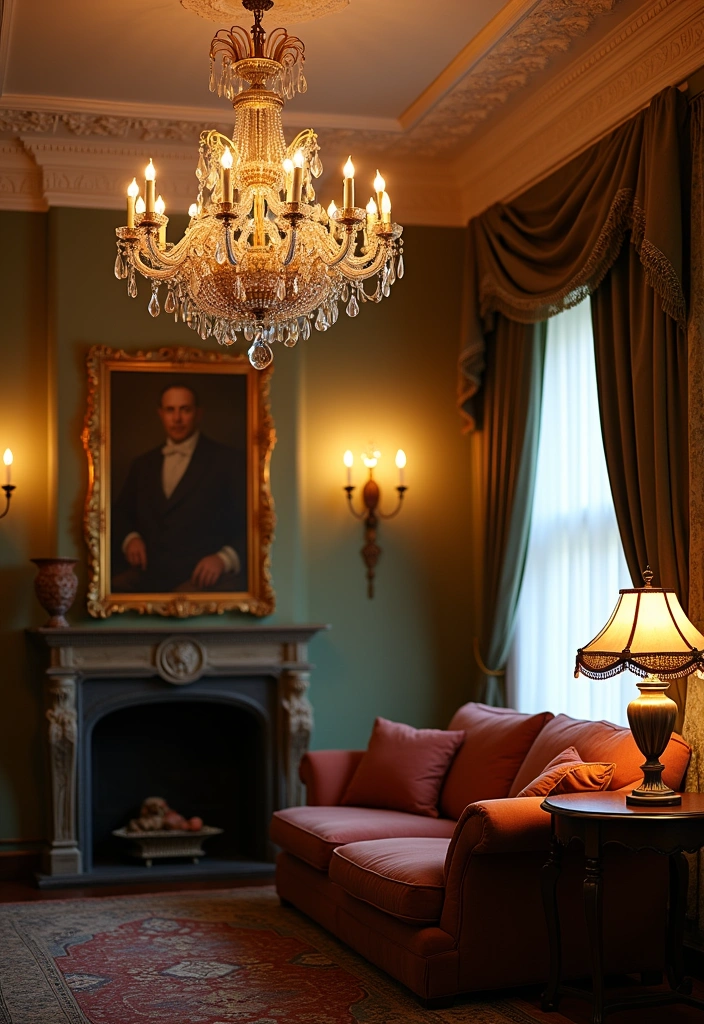 24 Victorian Living Room Design Ideas - 4. Vintage Lighting Fixtures