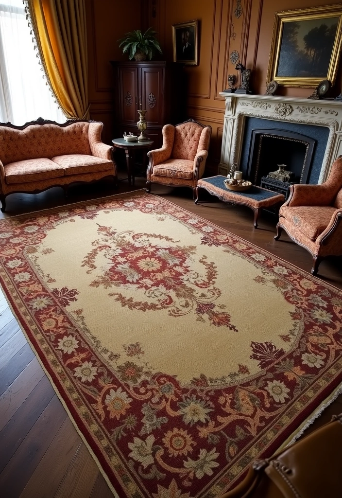 24 Victorian Living Room Design Ideas - 7. Grand Area Rugs