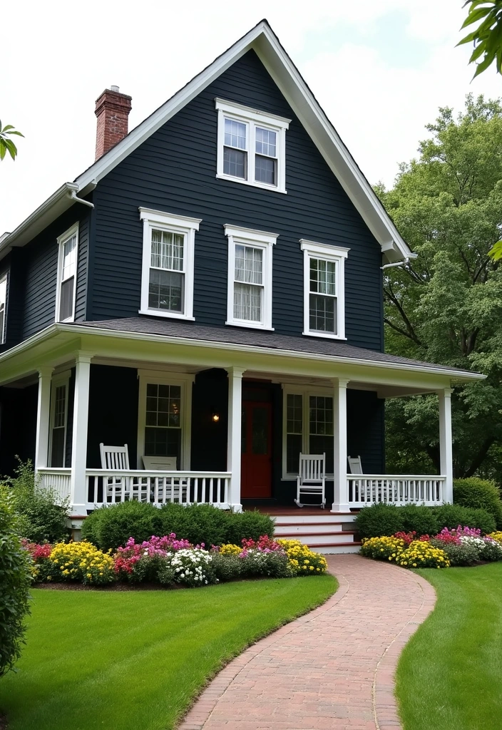 25 Contemporary Black Farmhouse Exteriors Ideas - 1. Bold Black with White Trim