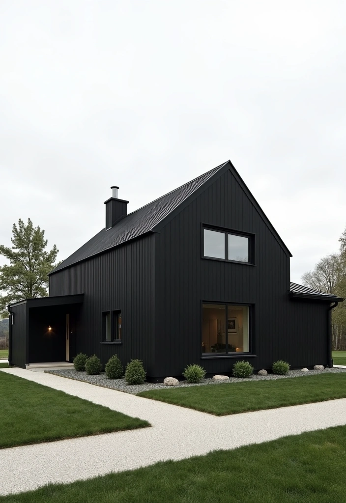 25 Contemporary Black Farmhouse Exteriors Ideas - 15. Minimalist Approach