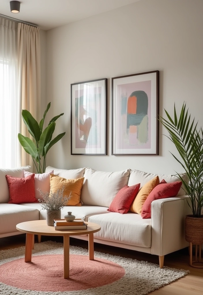 25 Modern Boho Living Room Ideas - 10. Neutral Base with Colorful Accents
