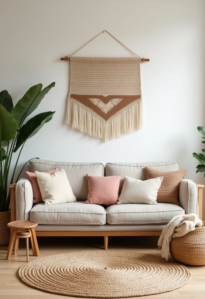 25 Modern Boho Living Room Ideas - 11. Woven Textiles