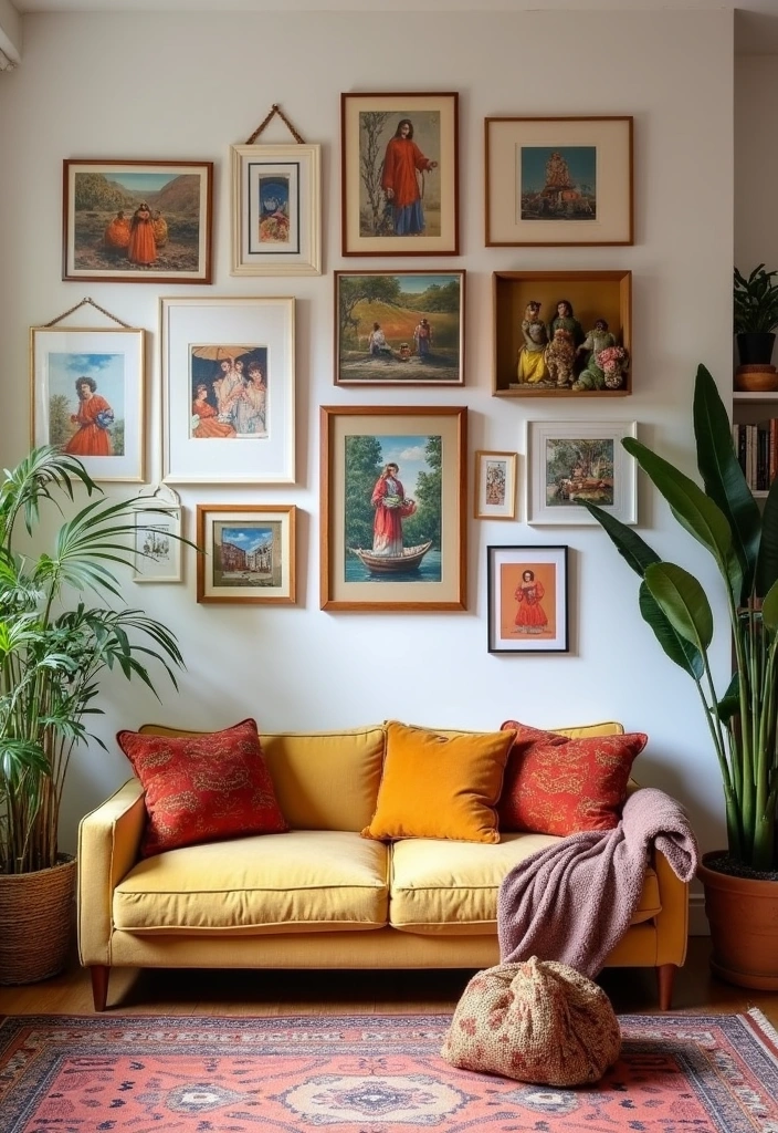 25 Modern Boho Living Room Ideas - 4. Bohemian Gallery Wall