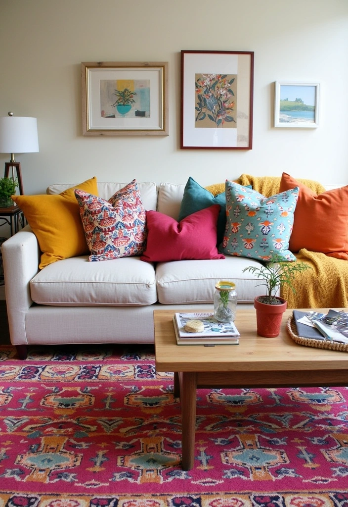 25 Modern Boho Living Room Ideas - 9. Bold Patterns