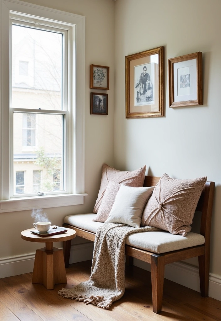 25 Modern Farmhouse Hallway Ideas - 1. Cozy Bench Nook