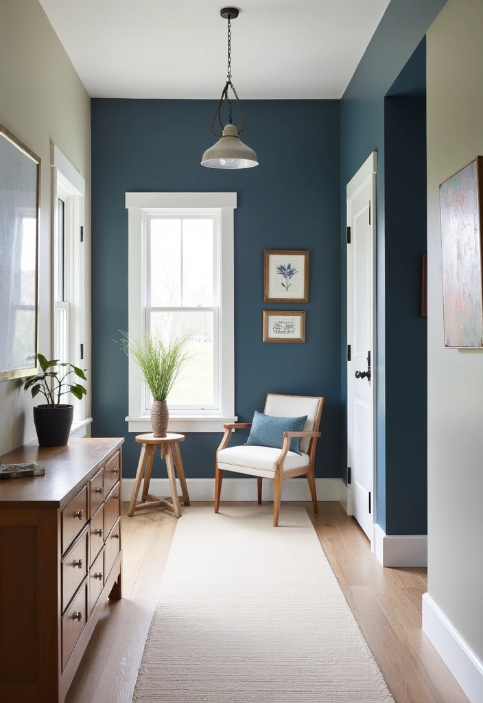 25 Modern Farmhouse Hallway Ideas - 10. Bold Paint Colors