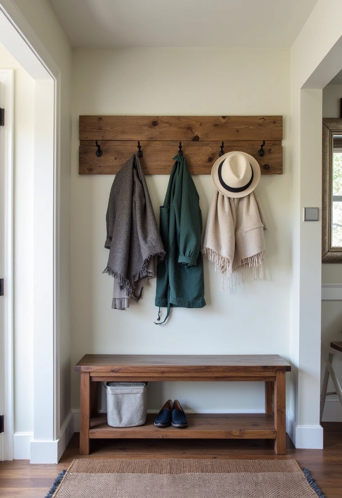 25 Modern Farmhouse Hallway Ideas - 5. Rustic Wall Hooks