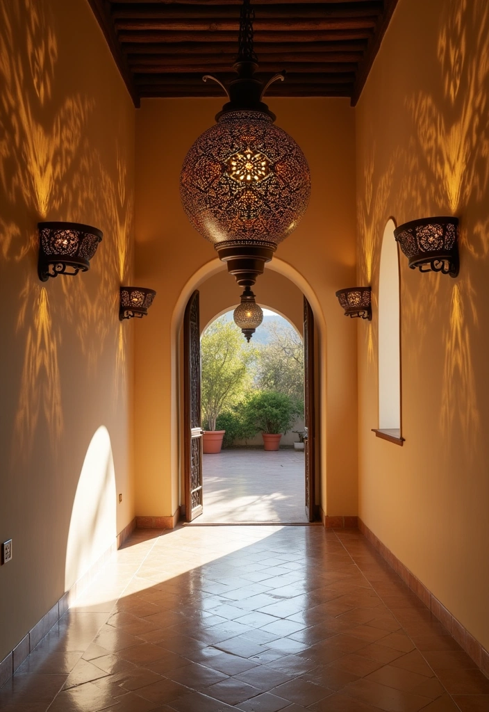 25 Moroccan Hallway Decor Ideas - 14. Artistic Lighting Fixtures