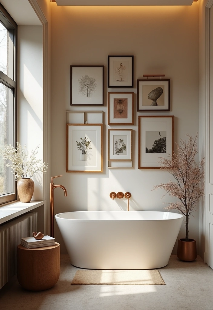 25 Parisian Bathroom Design Ideas - 12. Artistic Wall Art