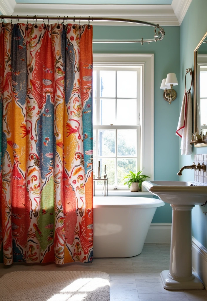 25 Parisian Bathroom Design Ideas - 16. Artistic Shower Curtains