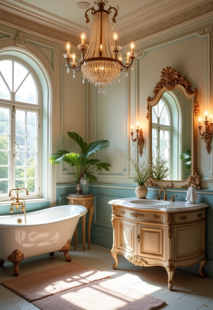 25 Parisian Bathroom Design Ideas - 2. Vintage Glamour