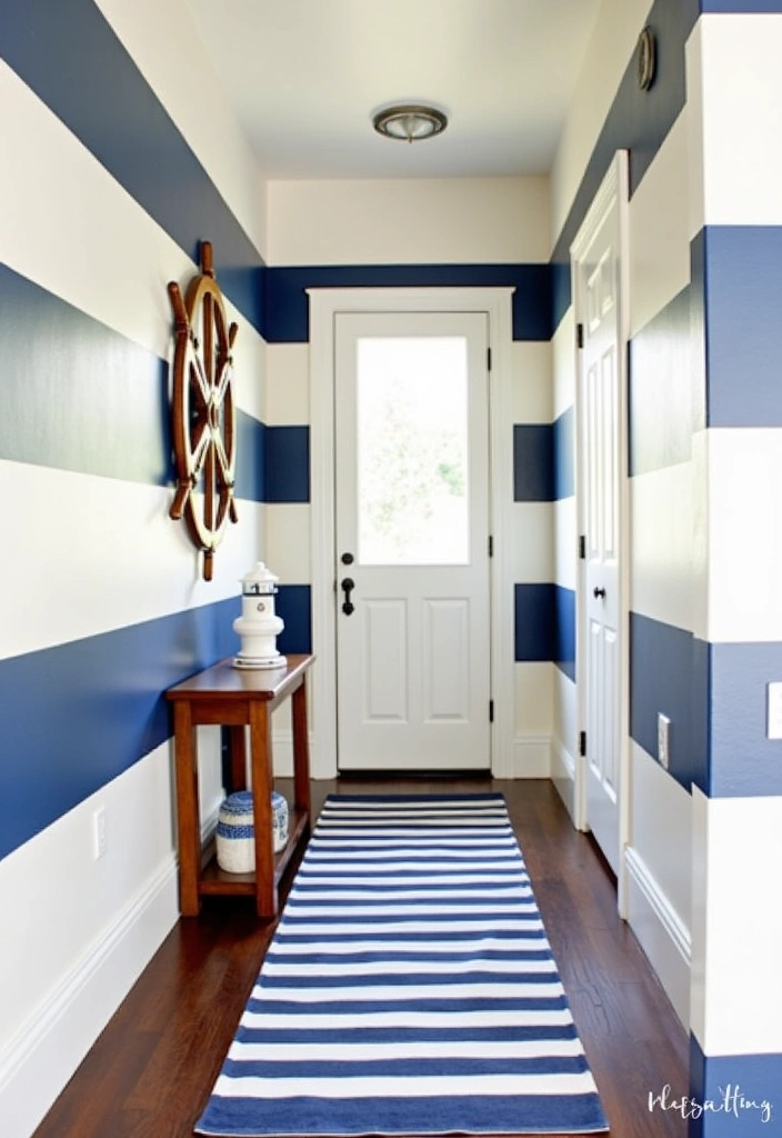 26 Coastal Hallway Design Ideas - 1. Nautical Stripes