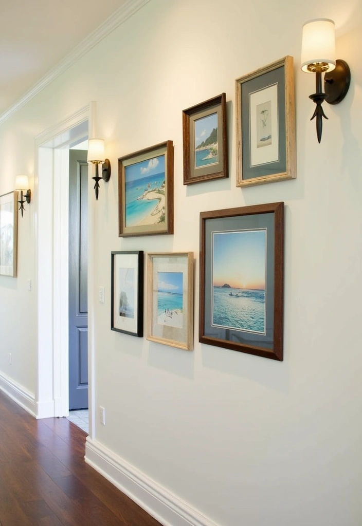 26 Coastal Hallway Design Ideas - 3. Coastal Gallery Wall