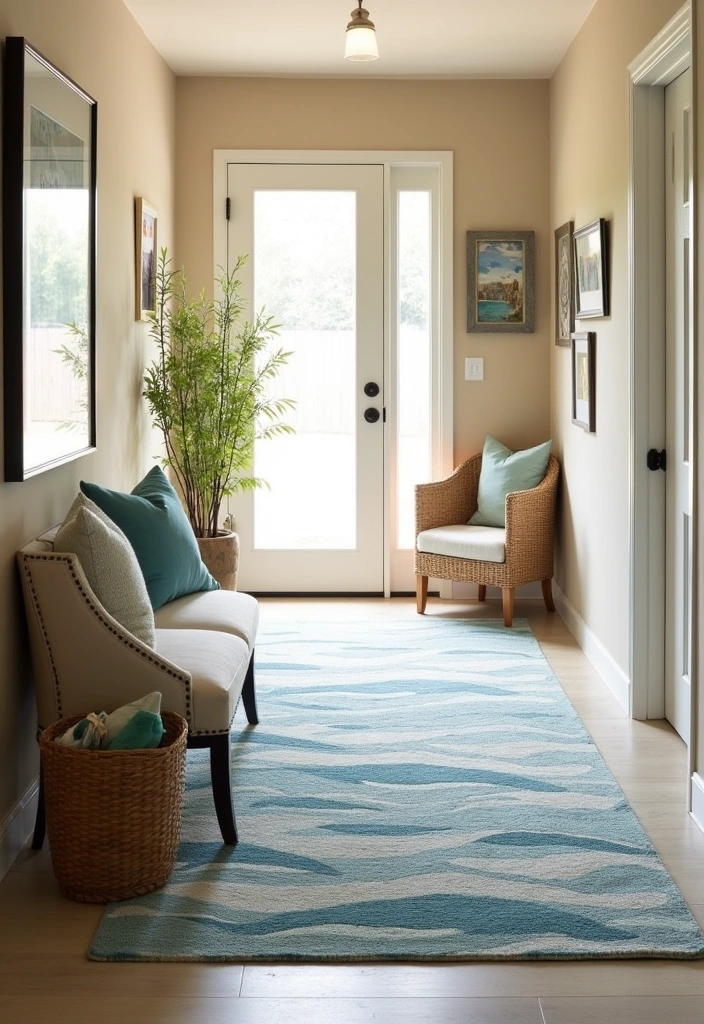 26 Coastal Hallway Design Ideas - 7. Ocean-Inspired Rugs