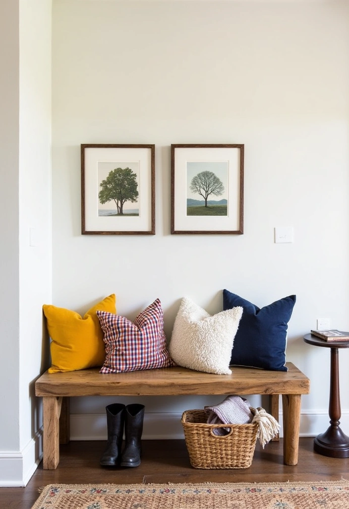 26 Cozy Modern Farmhouse Entryways Ideas - 1. Rustic Charm with a Bench