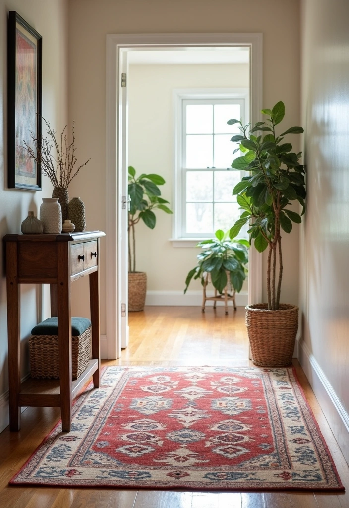 26 Cozy Modern Farmhouse Entryways Ideas - 16. Unique Area Rugs