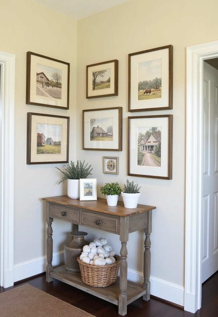 26 Cozy Modern Farmhouse Entryways Ideas - 18. Farmhouse-Inspired Artwork