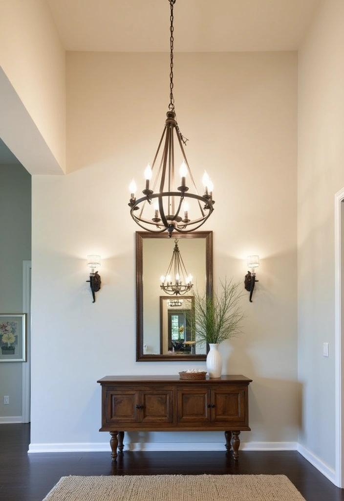 26 Cozy Modern Farmhouse Entryways Ideas - 2. Statement Lighting Fixtures