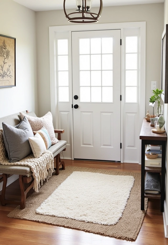 26 Cozy Modern Farmhouse Entryways Ideas - 3. Warm Textures and Fabrics