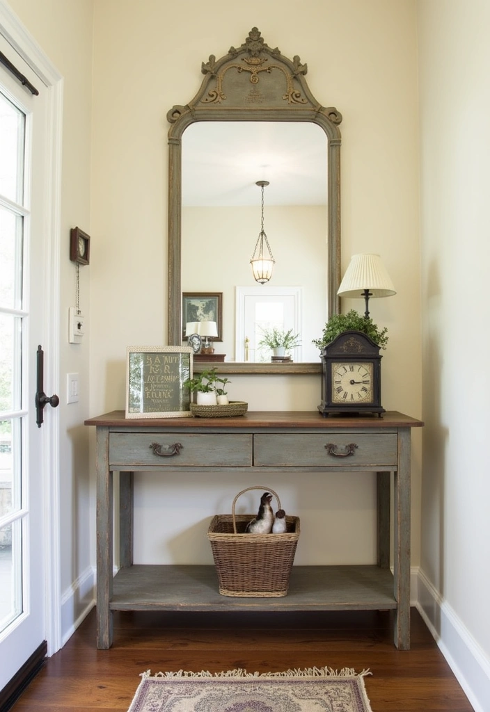 26 Cozy Modern Farmhouse Entryways Ideas - 7. Vintage Accents