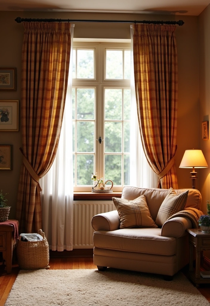 26 Curtain Trends to Enhance Living Room Decor Ideas - 17. Cozy Plaids