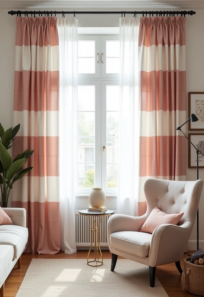 26 Curtain Trends to Enhance Living Room Decor Ideas - 22. Contemporary Stripes