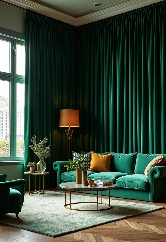 26 Curtain Trends to Enhance Living Room Decor Ideas - 3. Velvet Richness