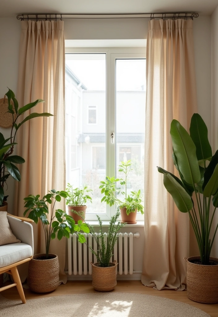 26 Curtain Trends to Enhance Living Room Decor Ideas - 4. Earthy Tones and Natural Fabrics