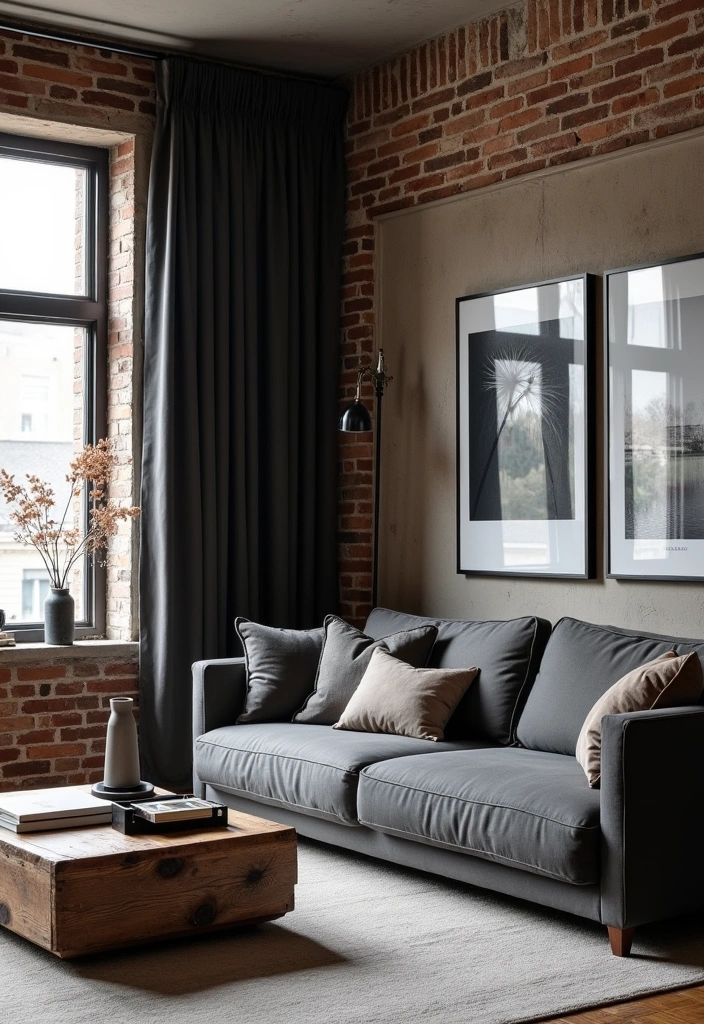 26 Curtain Trends to Enhance Living Room Decor Ideas - 8. Industrial Chic