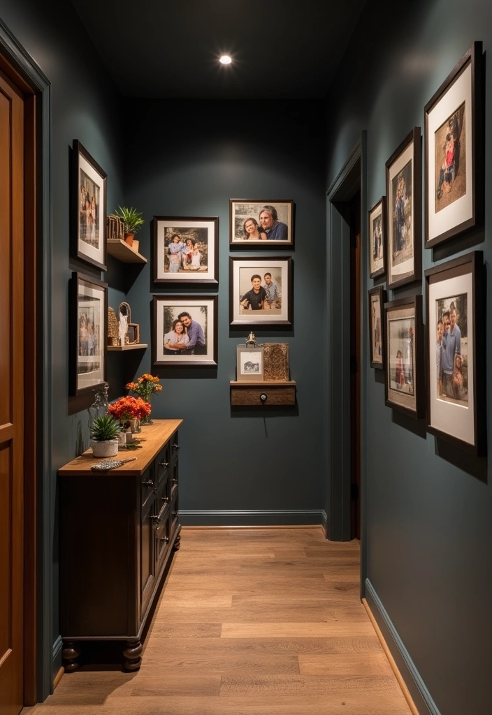 26 Dark Hallway Ideas to Elevate Your Home Decor - 14. Personalized Decor