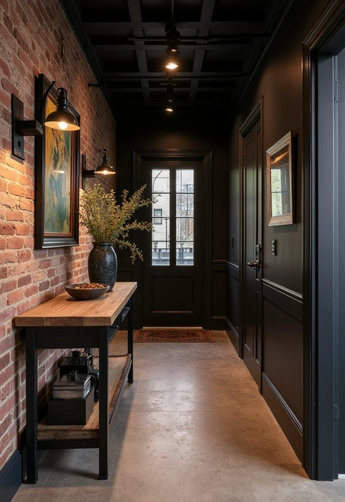 26 Dark Hallway Ideas to Elevate Your Home Decor - 16. Industrial Chic