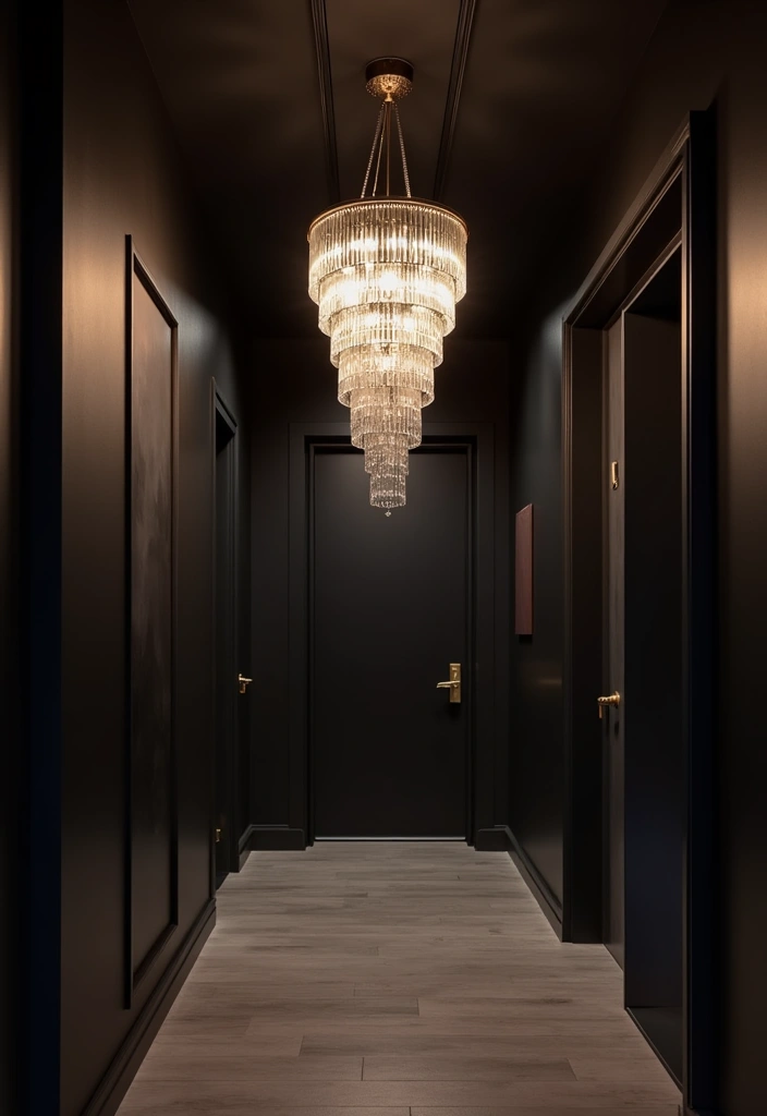 26 Dark Hallway Ideas to Elevate Your Home Decor - 2. Dramatic Lighting Fixtures