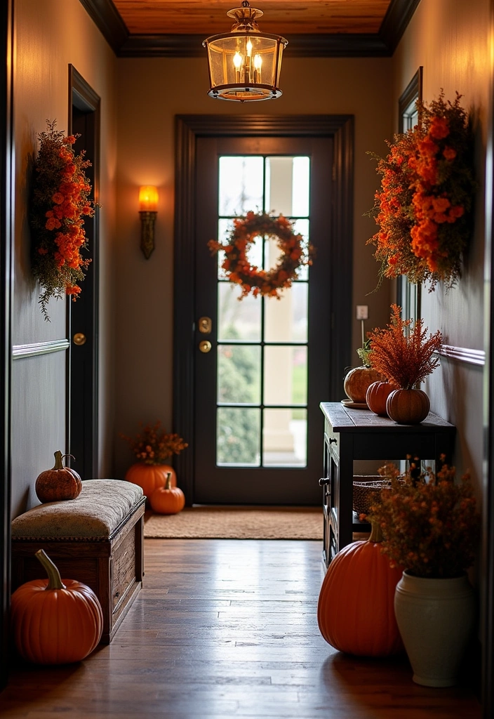 26 Dark Hallway Ideas to Elevate Your Home Decor - 20. Seasonal Decor