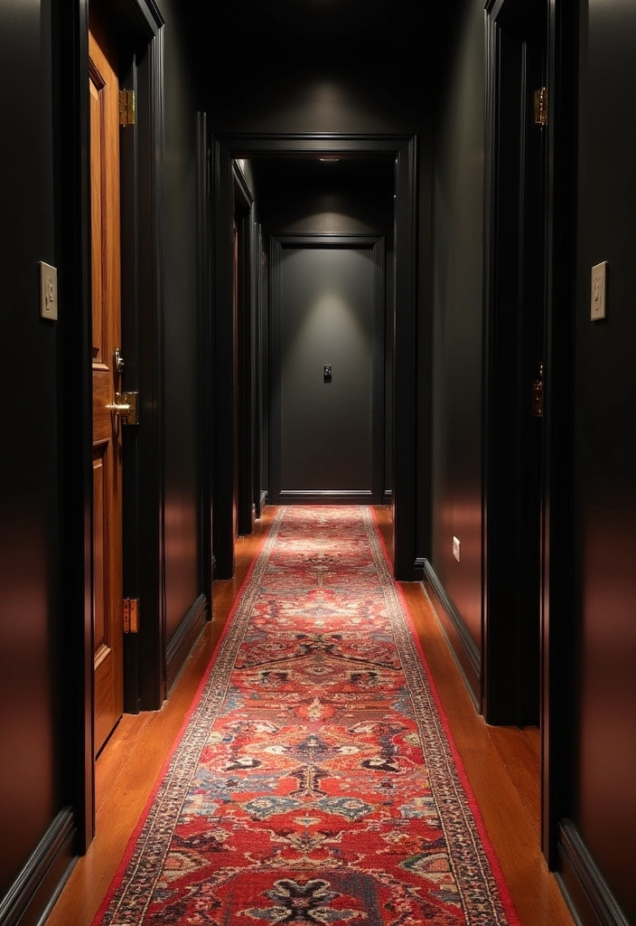 26 Dark Hallway Ideas to Elevate Your Home Decor - 6. Chic Runner Rugs