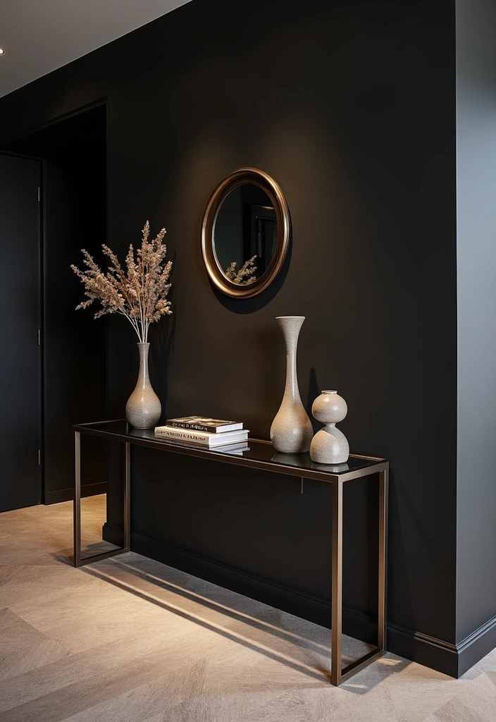 26 Dark Hallway Ideas to Elevate Your Home Decor - 9. Statement Furniture Pieces