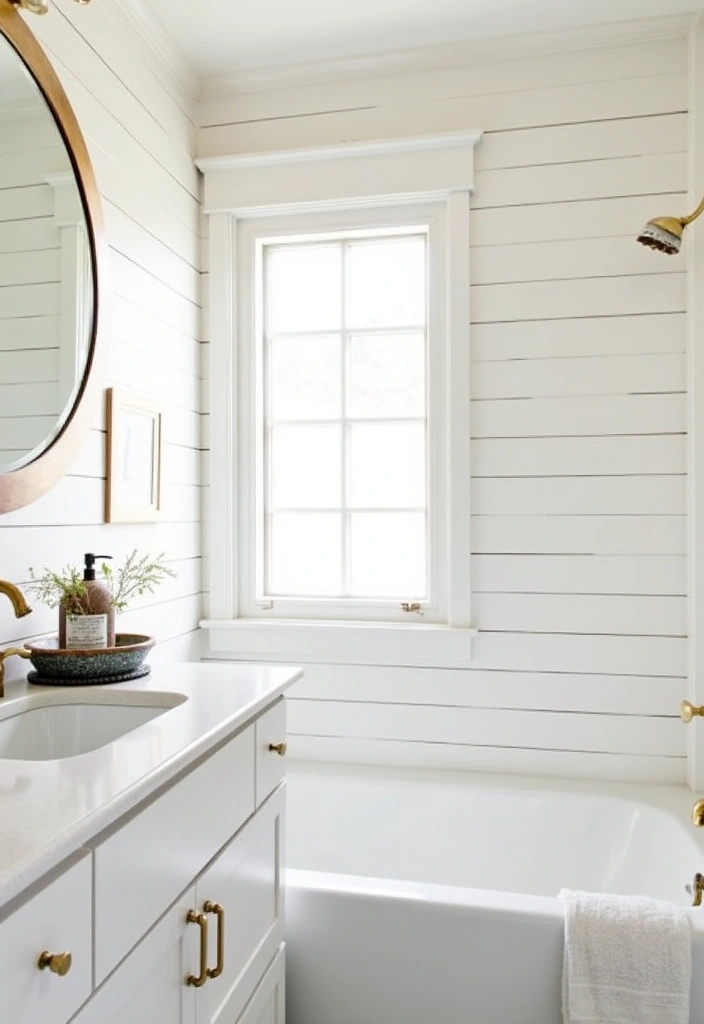 26 Modern Farmhouse Bathroom Ideas - 2. Shiplap Walls