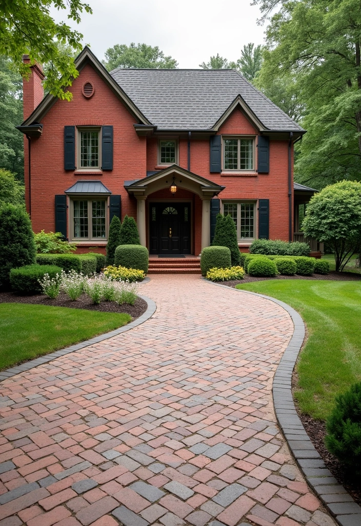 27 Bold and Modern Red Brick House Ideas - 12. Stylish Driveways