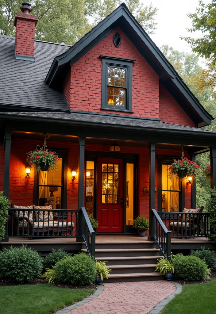 27 Bold and Modern Red Brick House Ideas - 19. Classic Porch Designs