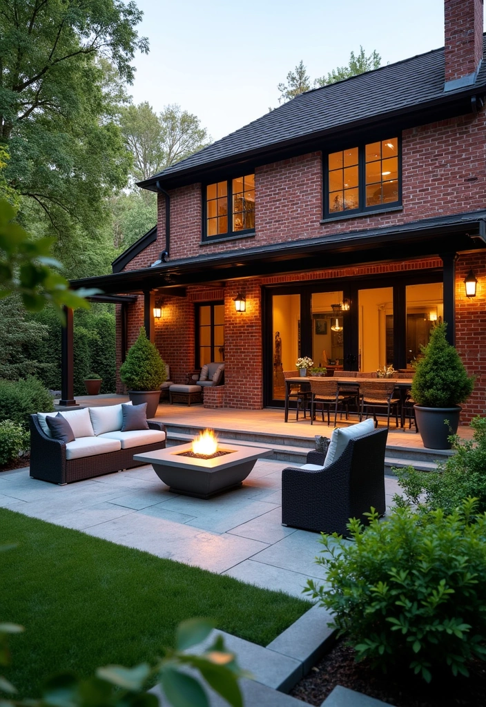 27 Bold and Modern Red Brick House Ideas - 8. Modern Outdoor Living Spaces