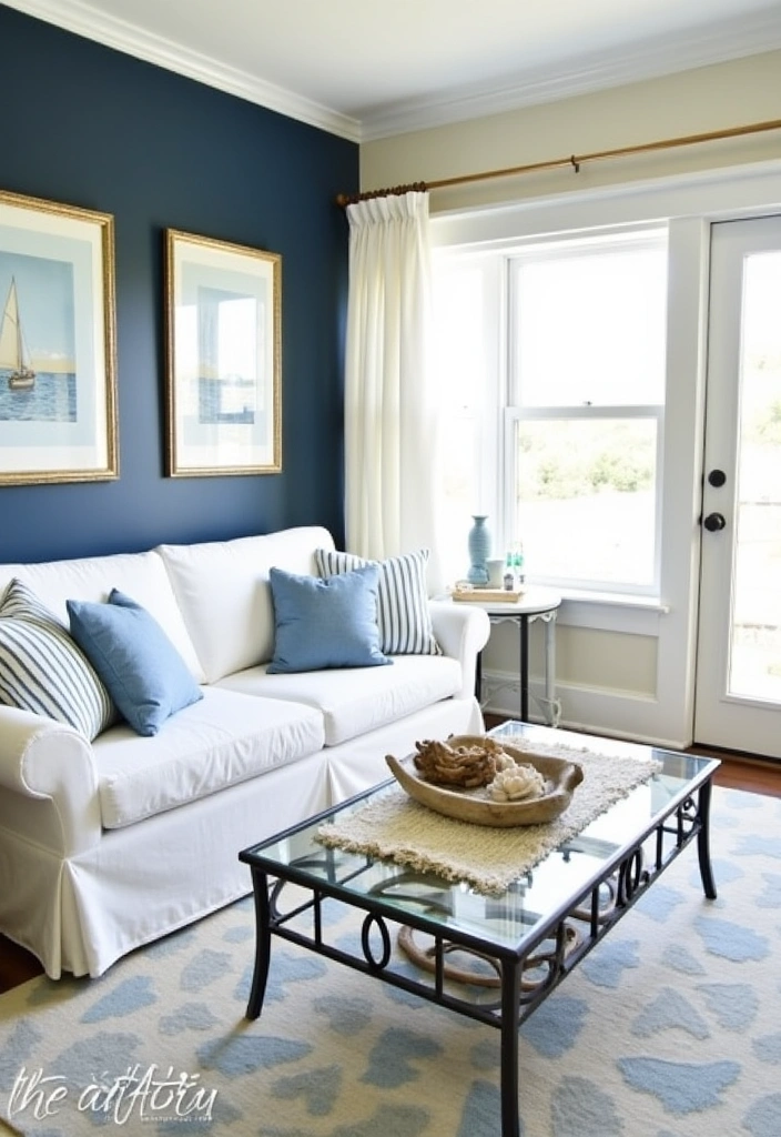 27 Charming Hamptons Style Beach Cottage Ideas - 1. Nautical-Inspired Living Room