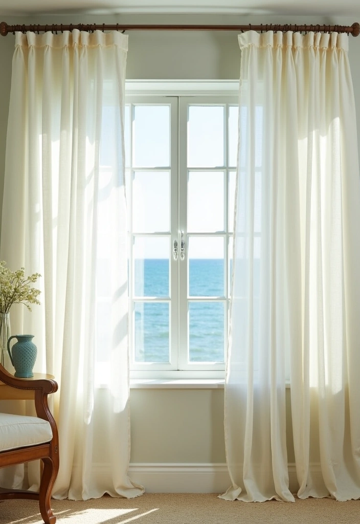 27 Charming Hamptons Style Beach Cottage Ideas - 20. Coastal-Inspired Window Treatments