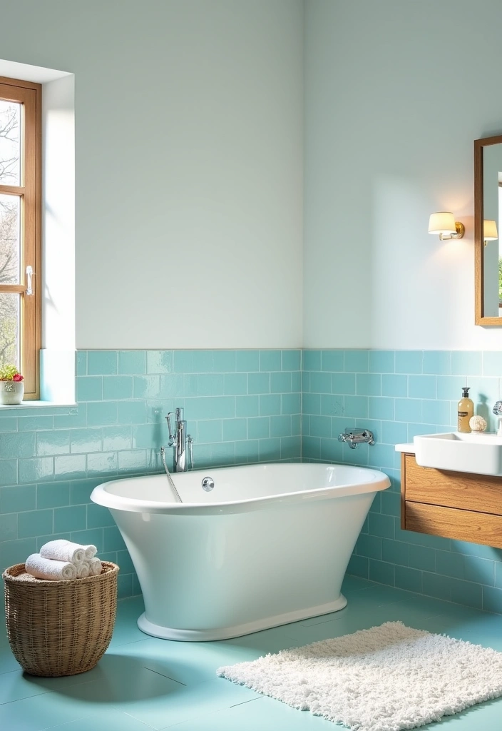 27 Charming Hamptons Style Beach Cottage Ideas - 5. Ocean-Inspired Bathroom