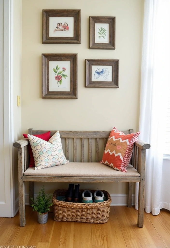 27 Cozy Farmhouse Mudroom Ideas - 1. Rustic Bench Seating