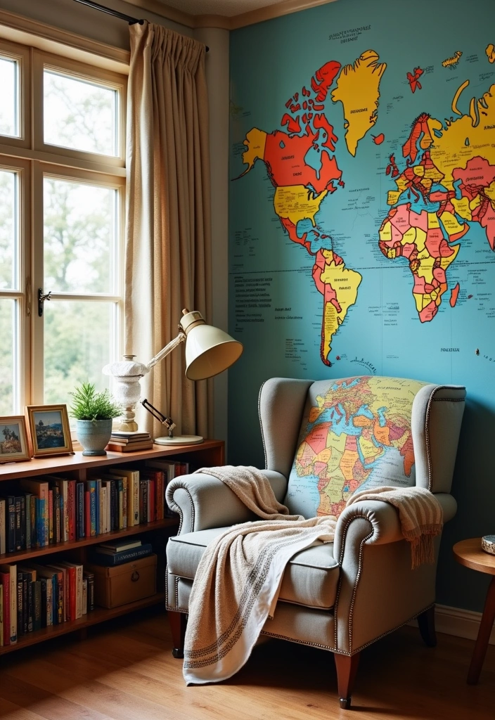 27 Cozy Reading Nook Ideas to Transform Your Home - 20. The Travel-Themed Nook