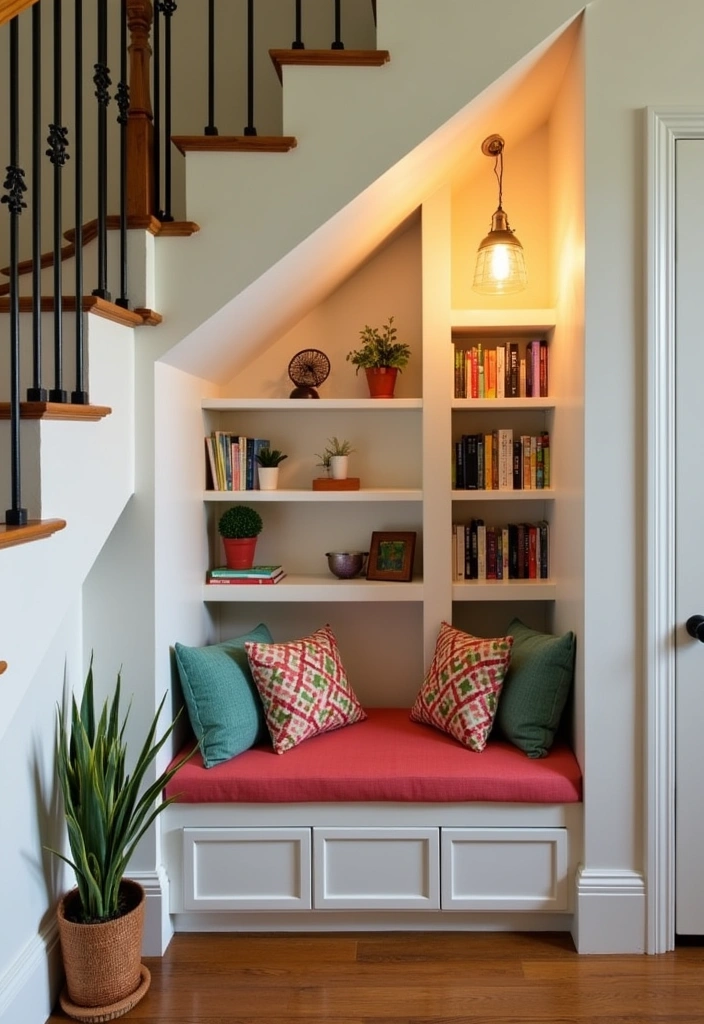 27 Cozy Reading Nook Ideas to Transform Your Home - 7. Under the Stairs Retreat